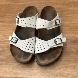 Birki’s by Birkenstock White Leather Double Strap Sandals EU 38 US 7 -